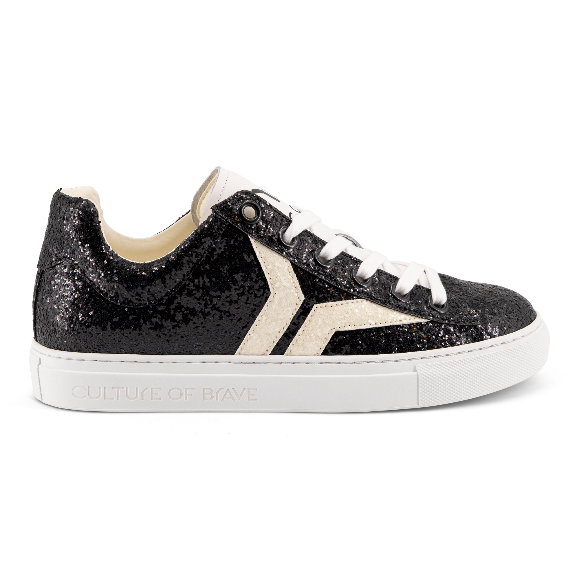 Shine Courage Womens Low Cut Black Glitter Leather Sneaker
