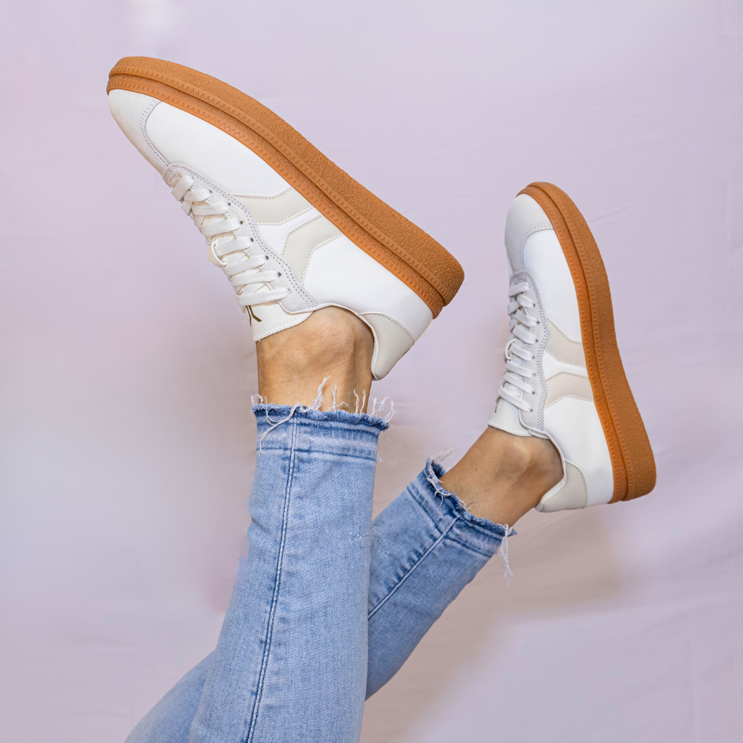 Believe Womens Sneaker in White with Ecru Wing
