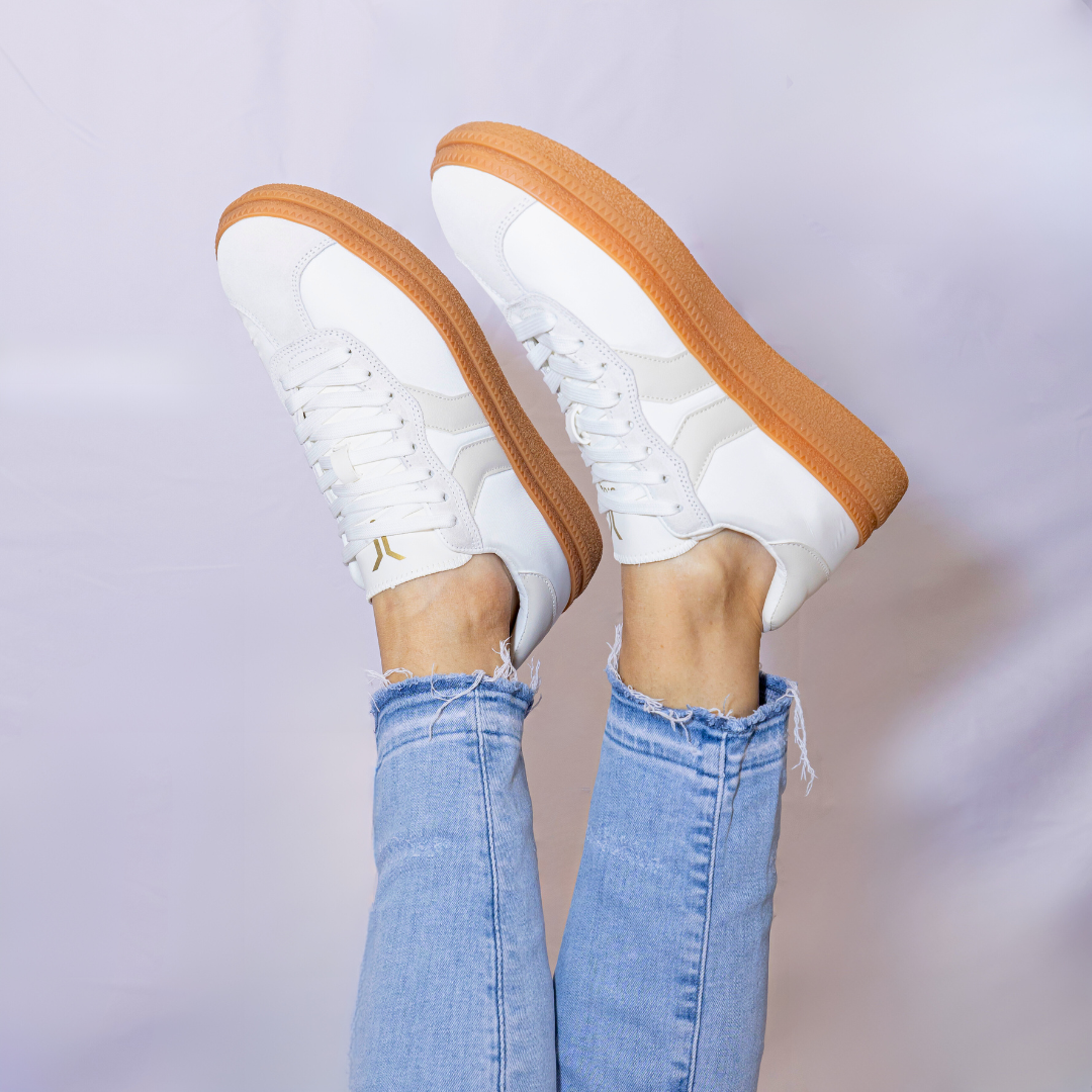 Believe Womens Sneaker in White with Ecru Wing