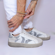 Play Womens Leather Sneaker in silver with glitter wing