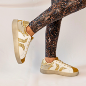 Play Womens Leather Sneaker in gold with glitter wing