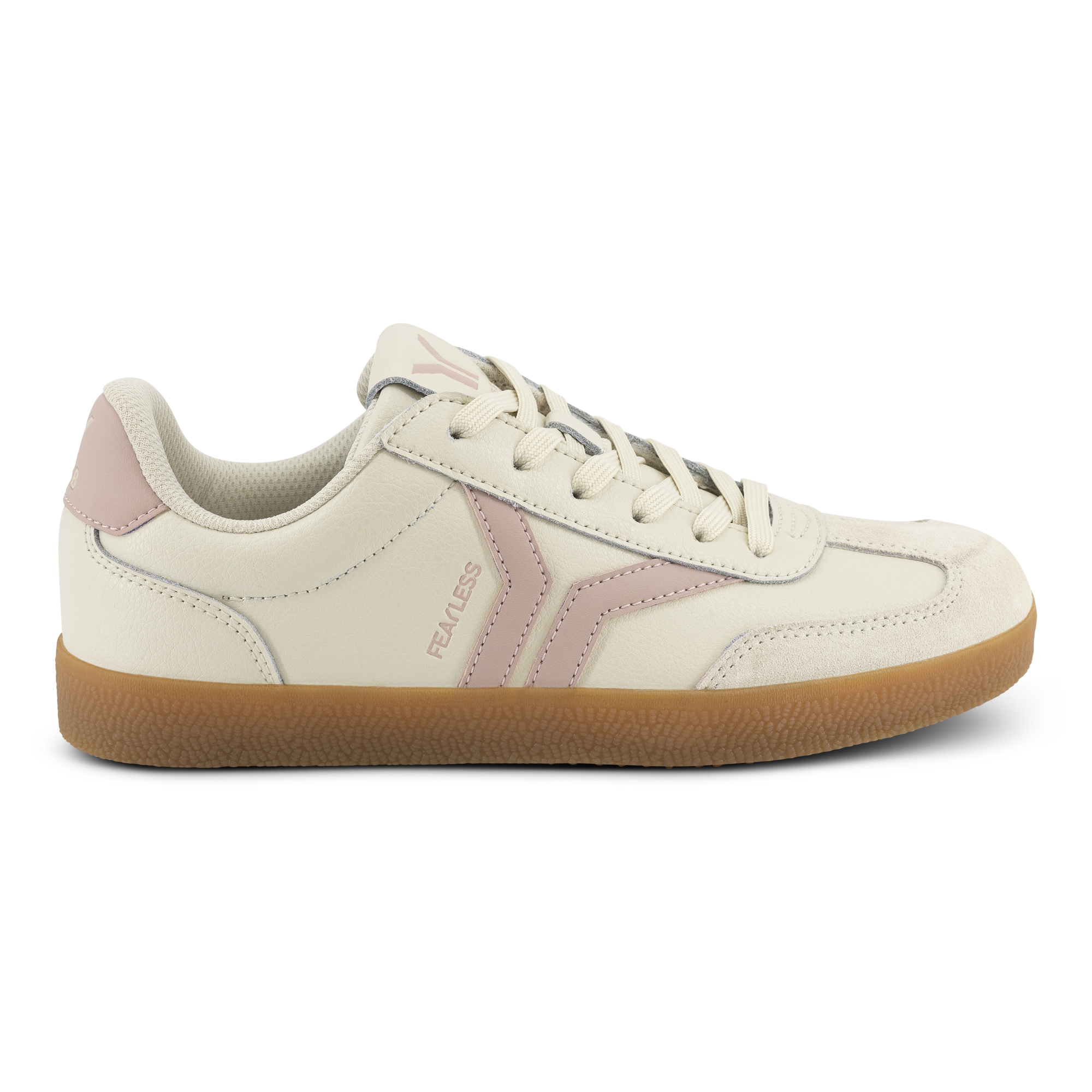 Fearless Womens Sneaker in beige leather with pink wing