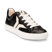 Shine Courage Women black glitter leather white wing low cut