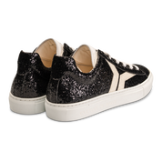 Shine Courage Women black glitter leather white wing low cut