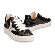 Shine Courage Women black glitter leather white wing low cut