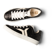 Shine Courage Women black glitter leather white wing low cut