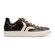 Shine Courage Women black glitter leather white wing low cut