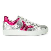 Shine Courage Women silver and fuchsia glitter leather low cut