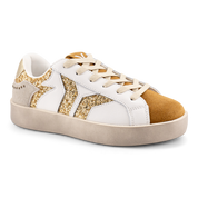 Play Womens Leather Sneaker in gold with glitter wing