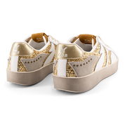 Play Womens Leather Sneaker in gold with glitter wing