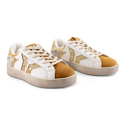 Play Womens Leather Sneaker in gold with glitter wing