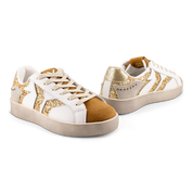 Play Womens Leather Sneaker in gold with glitter wing