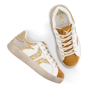 Play Womens Leather Sneaker in gold with glitter wing