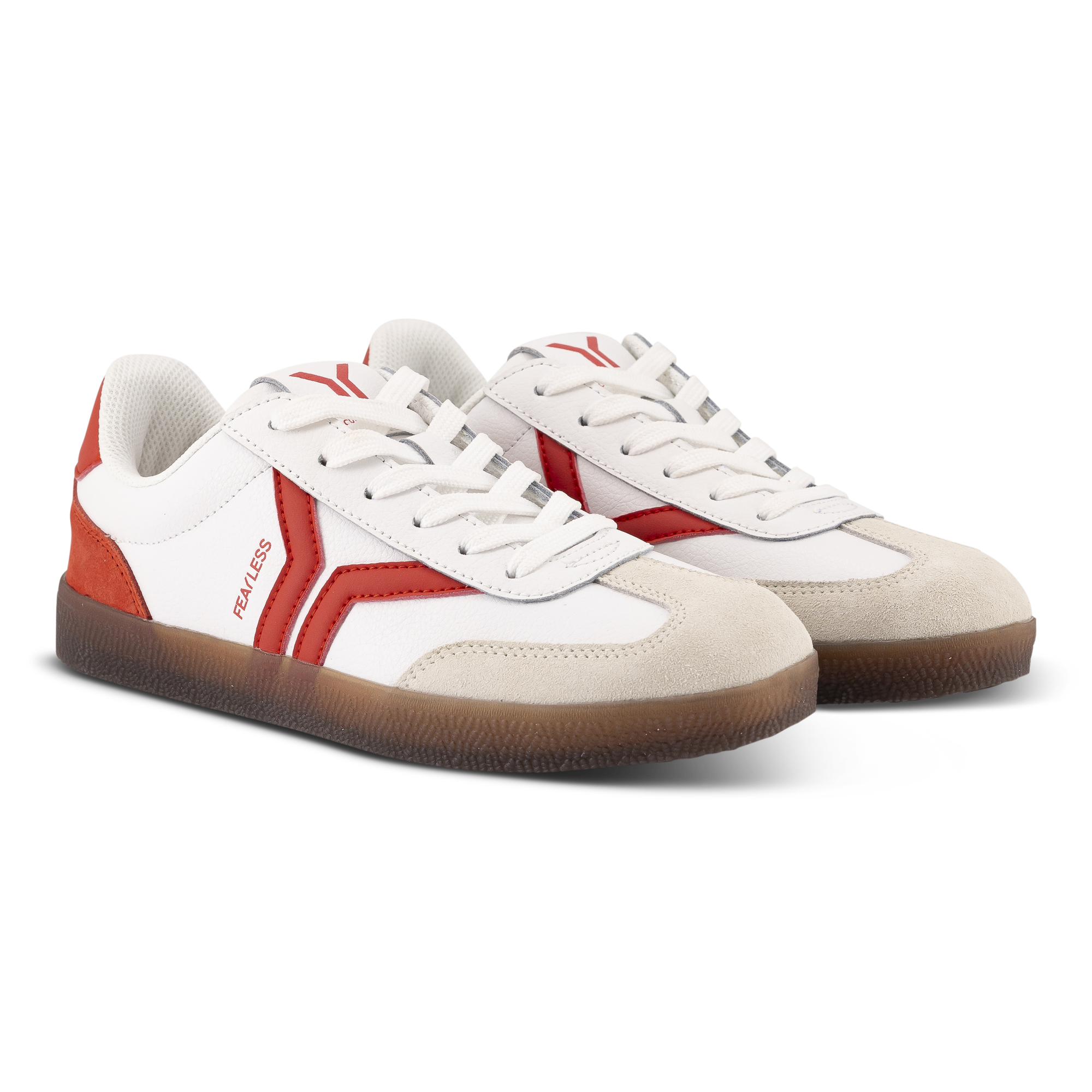 Fearless Womens Sneaker in white leather with neon flare wing