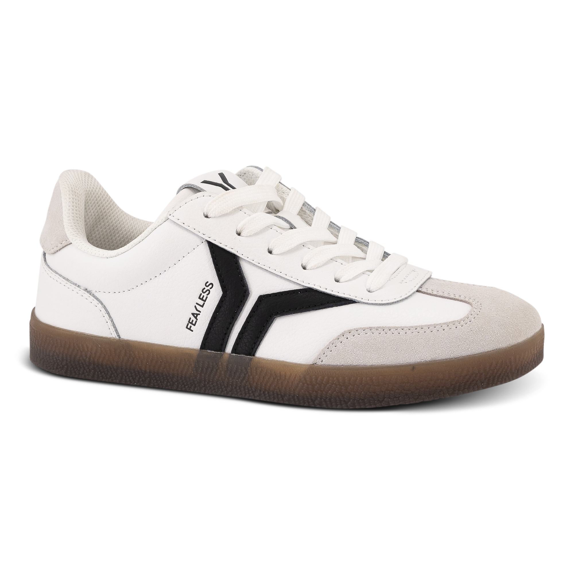 Fearless Womens Sneaker in white leather with black wing