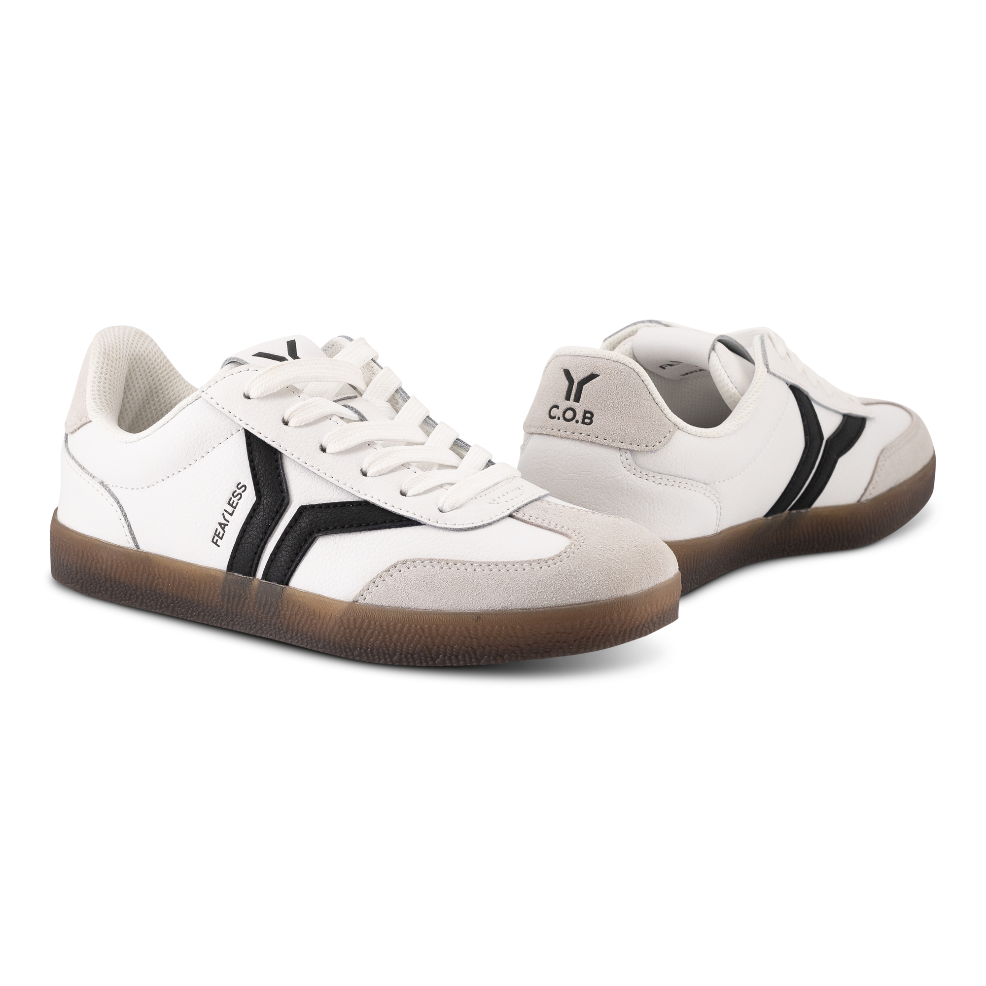 Fearless Womens Sneaker in white leather with black wing