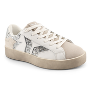 Play Womens Leather Sneaker in silver with glitter wing