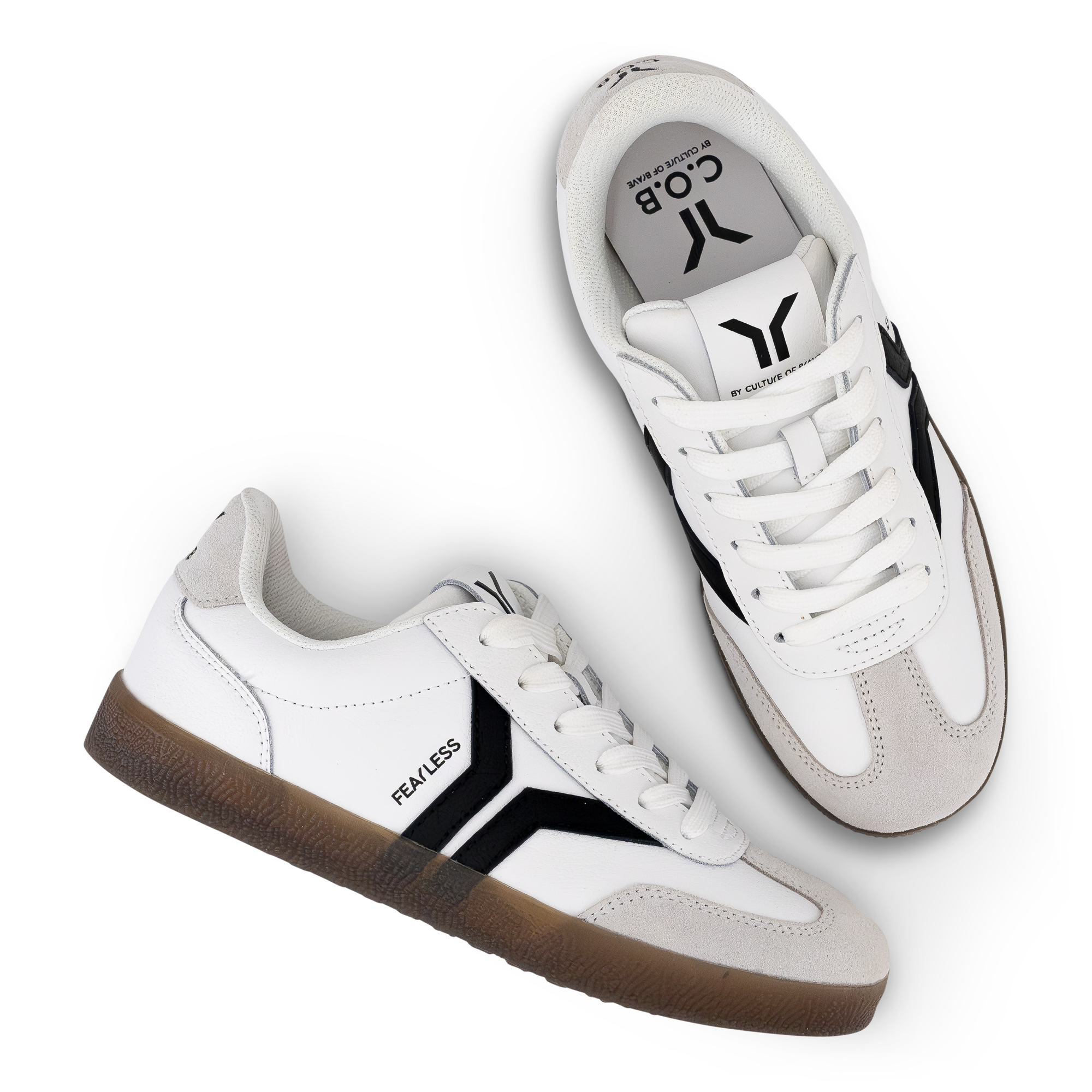 Fearless Womens Sneaker in white leather with black wing