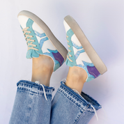 Play Womens Leather Sneaker in retro blue with glitter wing