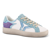 Play Womens Leather Sneaker in retro blue with glitter wing