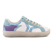 Play Womens Leather Sneaker in retro blue with glitter wing