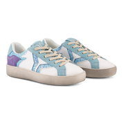 Play Womens Leather Sneaker in retro blue with glitter wing