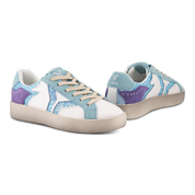 Play Womens Leather Sneaker in retro blue with glitter wing