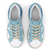 Play Womens Leather Sneaker in retro blue with glitter wing