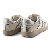 Play Womens Leather Sneaker in silver with glitter wing