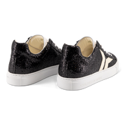 Shine Courage Women black glitter leather white wing low cut