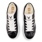 Shine Courage Women black glitter leather white wing low cut