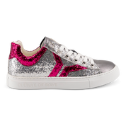 Shine Courage Women silver and fuchsia glitter leather low cut