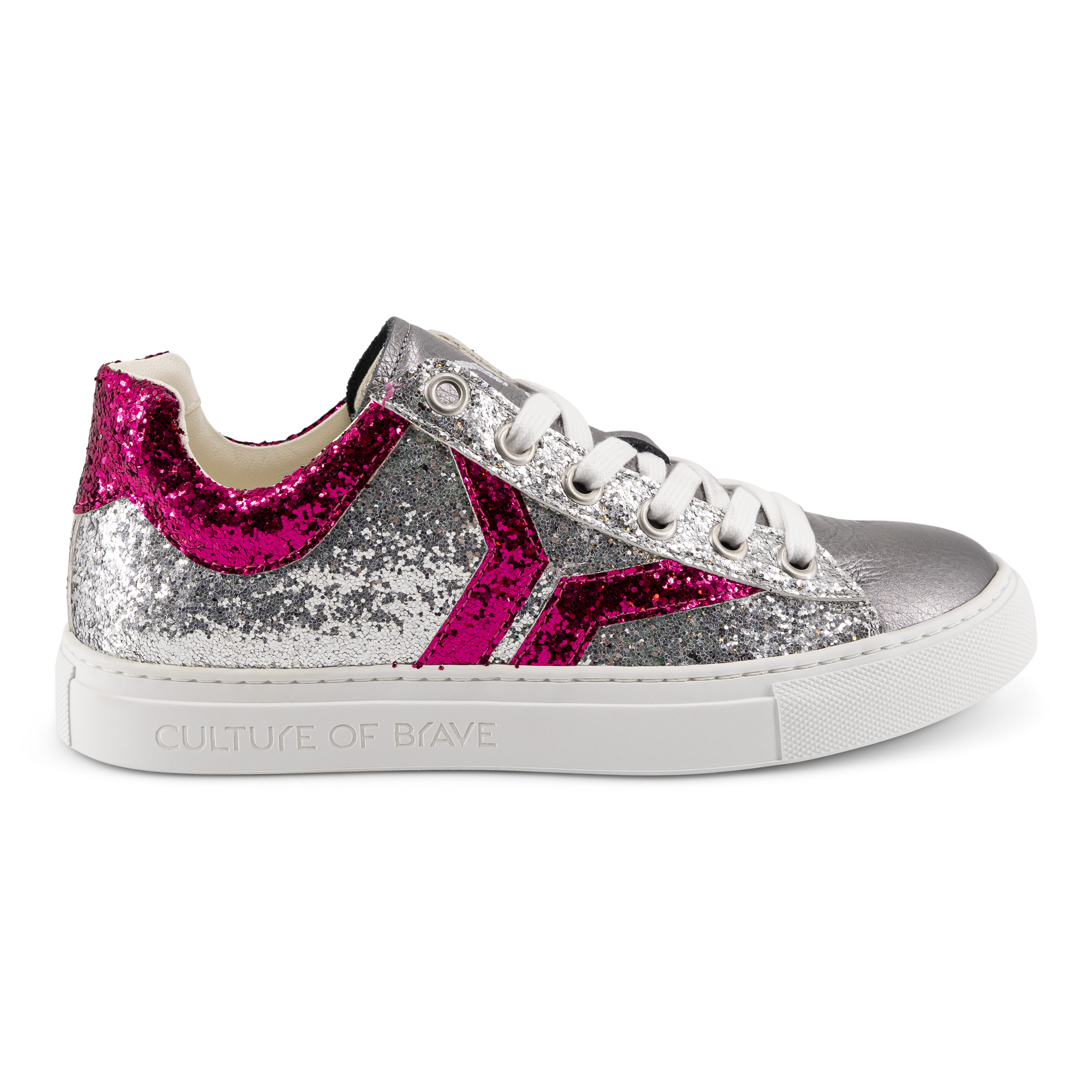 Shine Courage Women silver and fuchsia glitter leather low cut