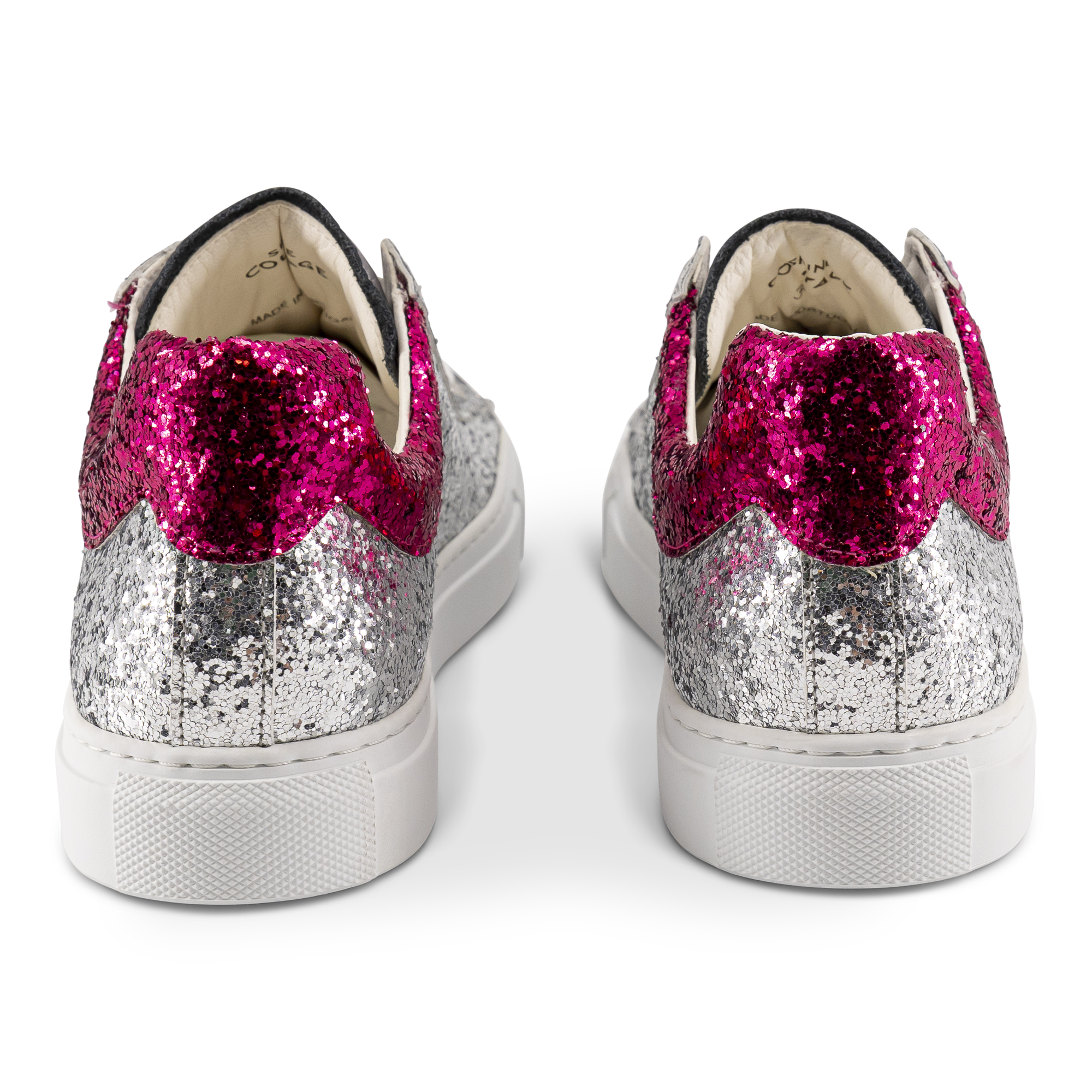 Shine Courage Women silver and fuchsia glitter leather low cut