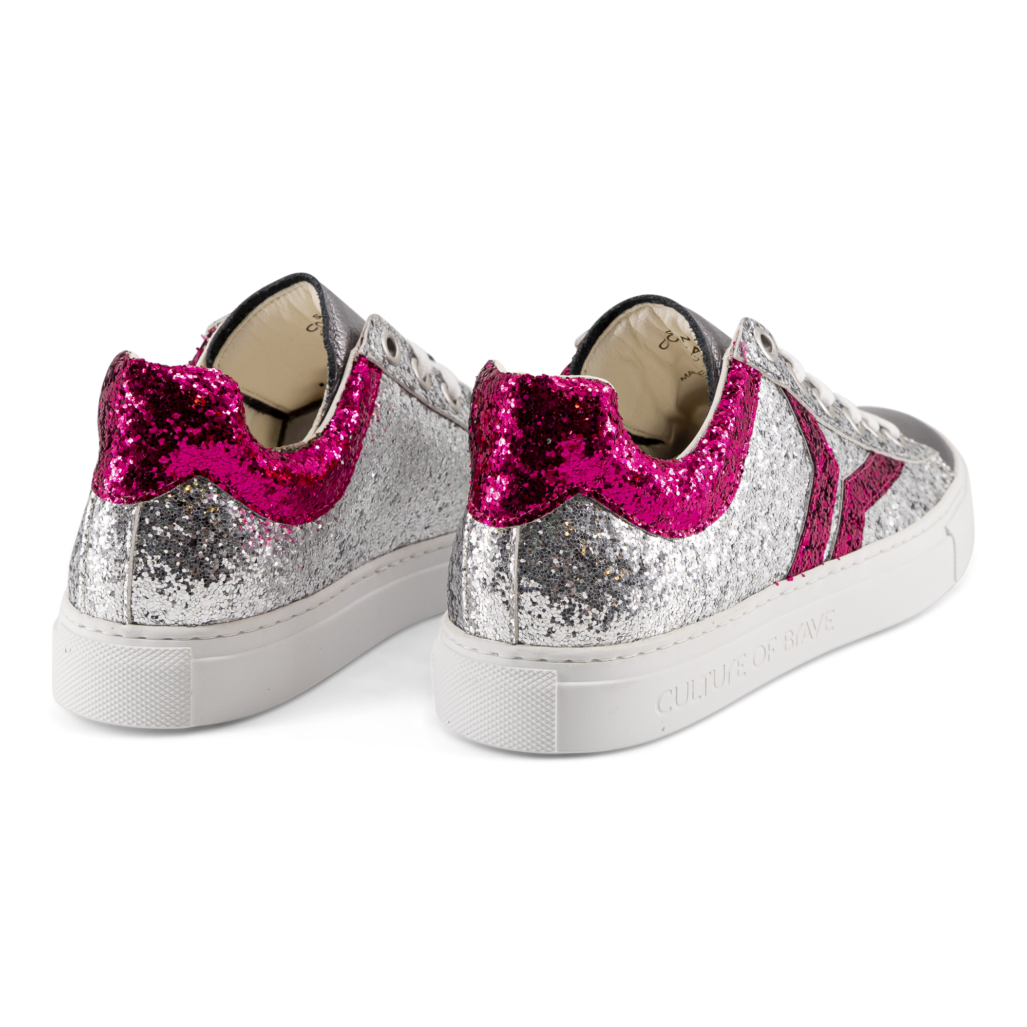 Shine Courage Women silver and fuchsia glitter leather low cut