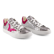 Shine Courage Women silver and fuchsia glitter leather low cut