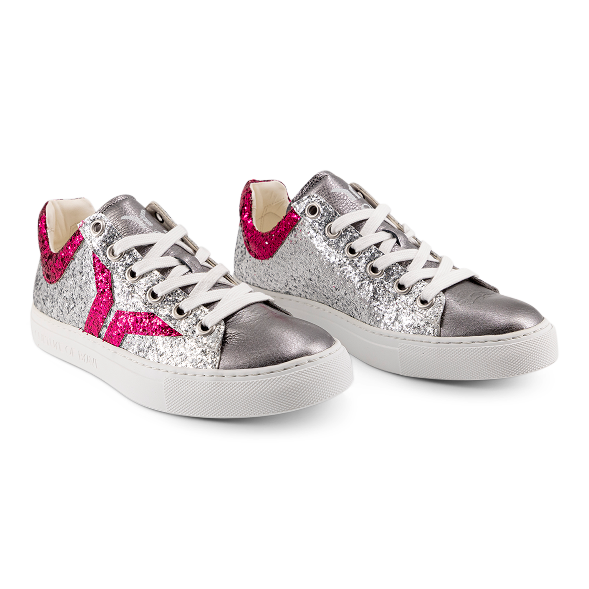 Shine Courage Women silver and fuchsia glitter leather low cut