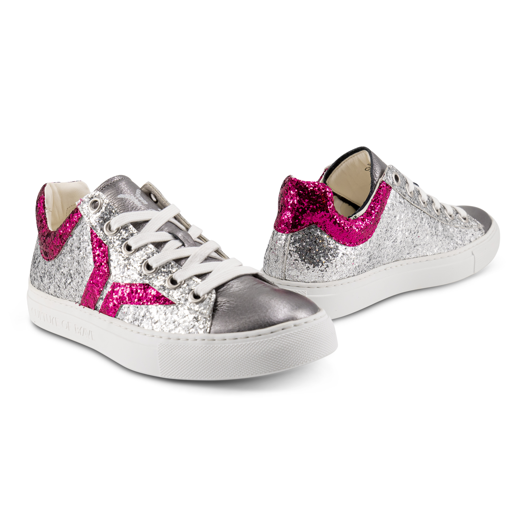 Shine Courage Women silver and fuchsia glitter leather low cut