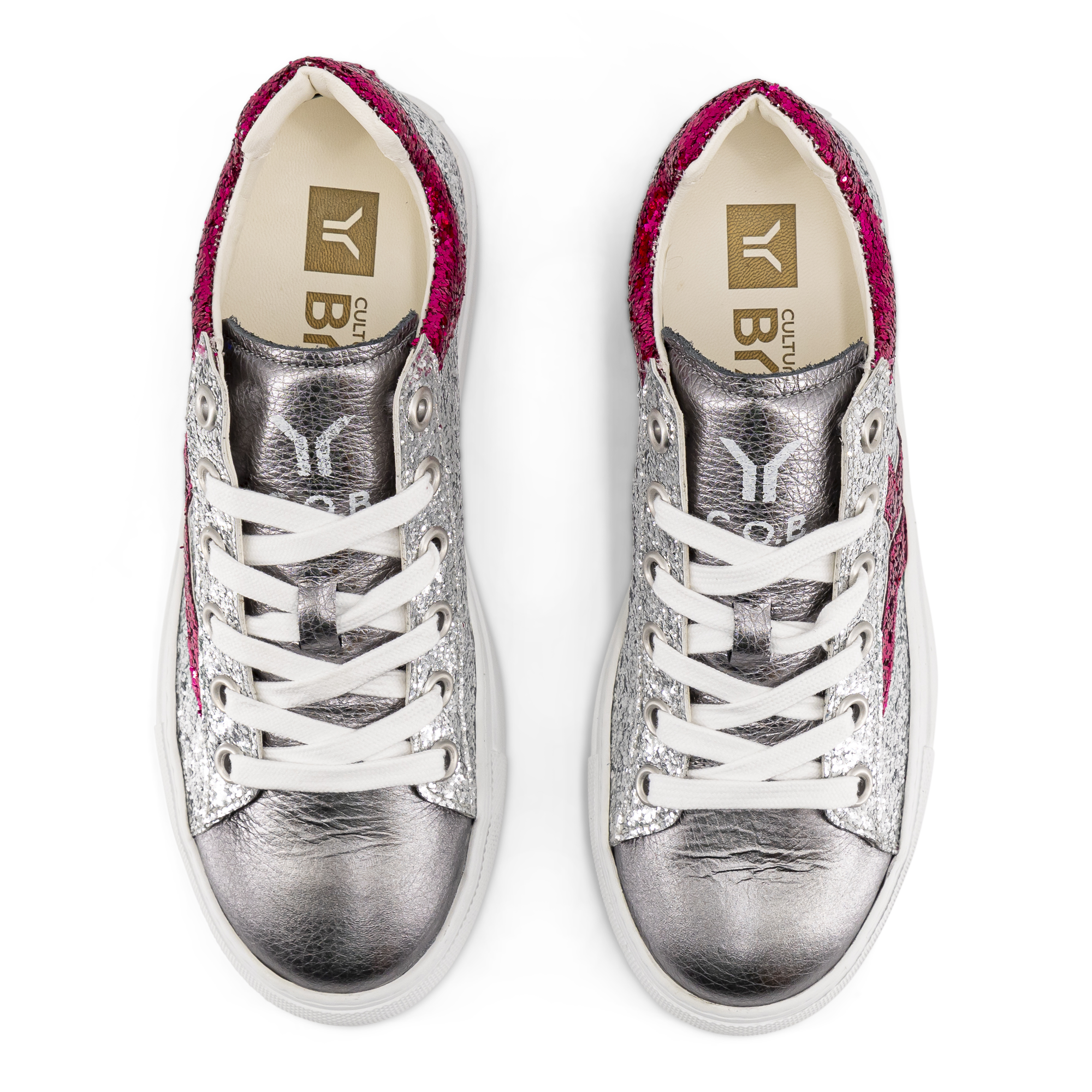 Shine Courage Women silver and fuchsia glitter leather low cut