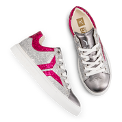 Shine Courage Women silver and fuchsia glitter leather low cut