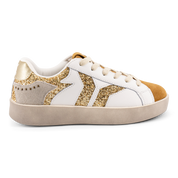 Play Womens Leather Sneaker in gold with glitter wing