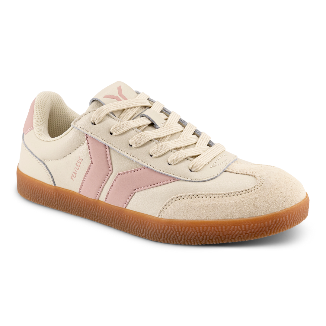 Fearless Womens Sneaker in beige leather with pink wing
