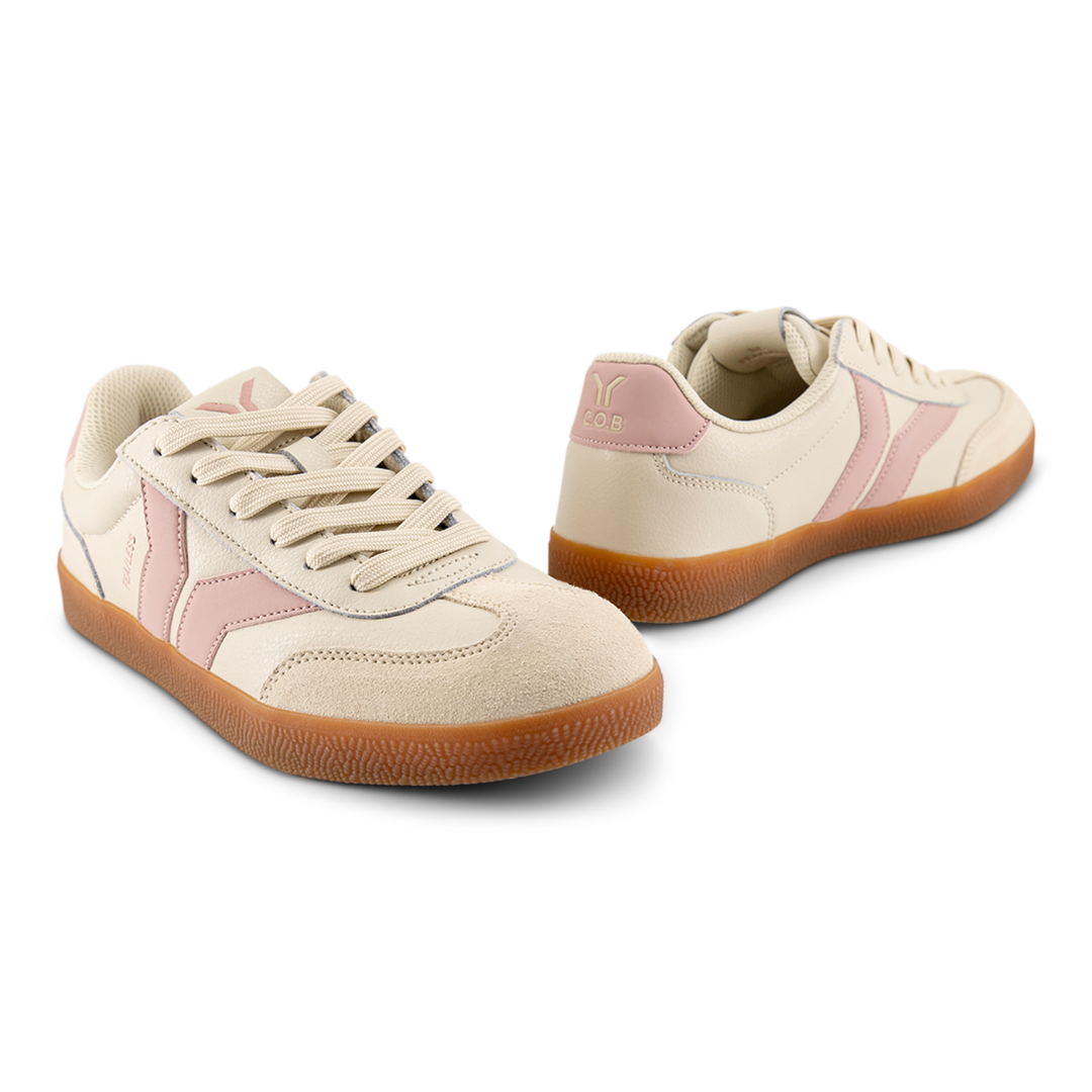 Fearless Womens Sneaker in beige leather with pink wing