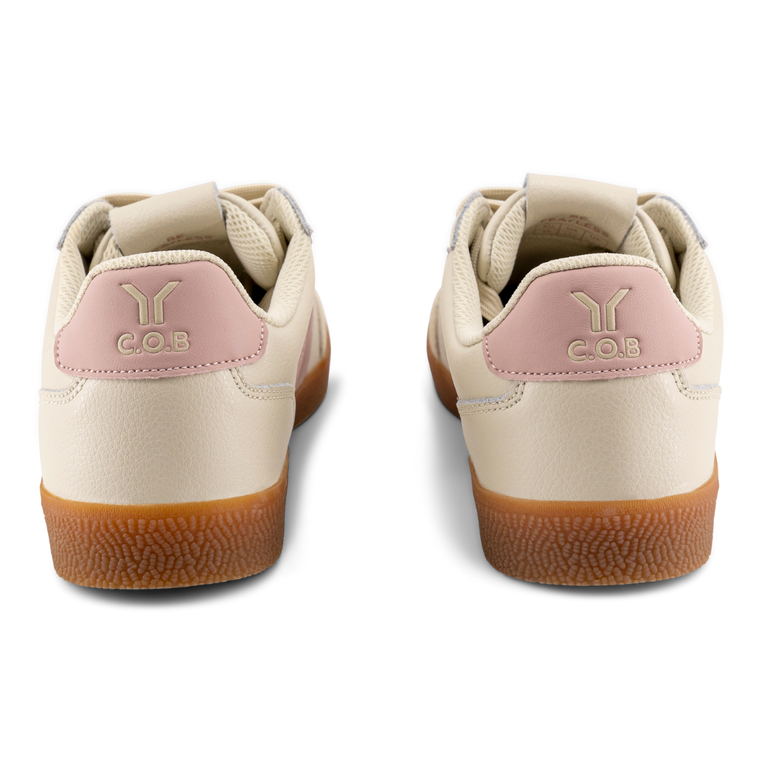 Fearless Womens Sneaker in beige leather with pink wing