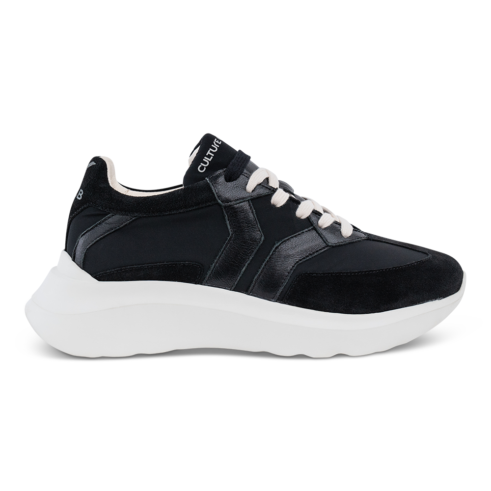 Free Soul Womens Low Cut Black Leather and Lea/Nylon Sneaker