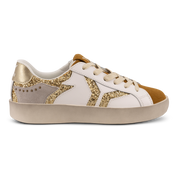 Play Womens Leather Sneaker in gold with glitter wing