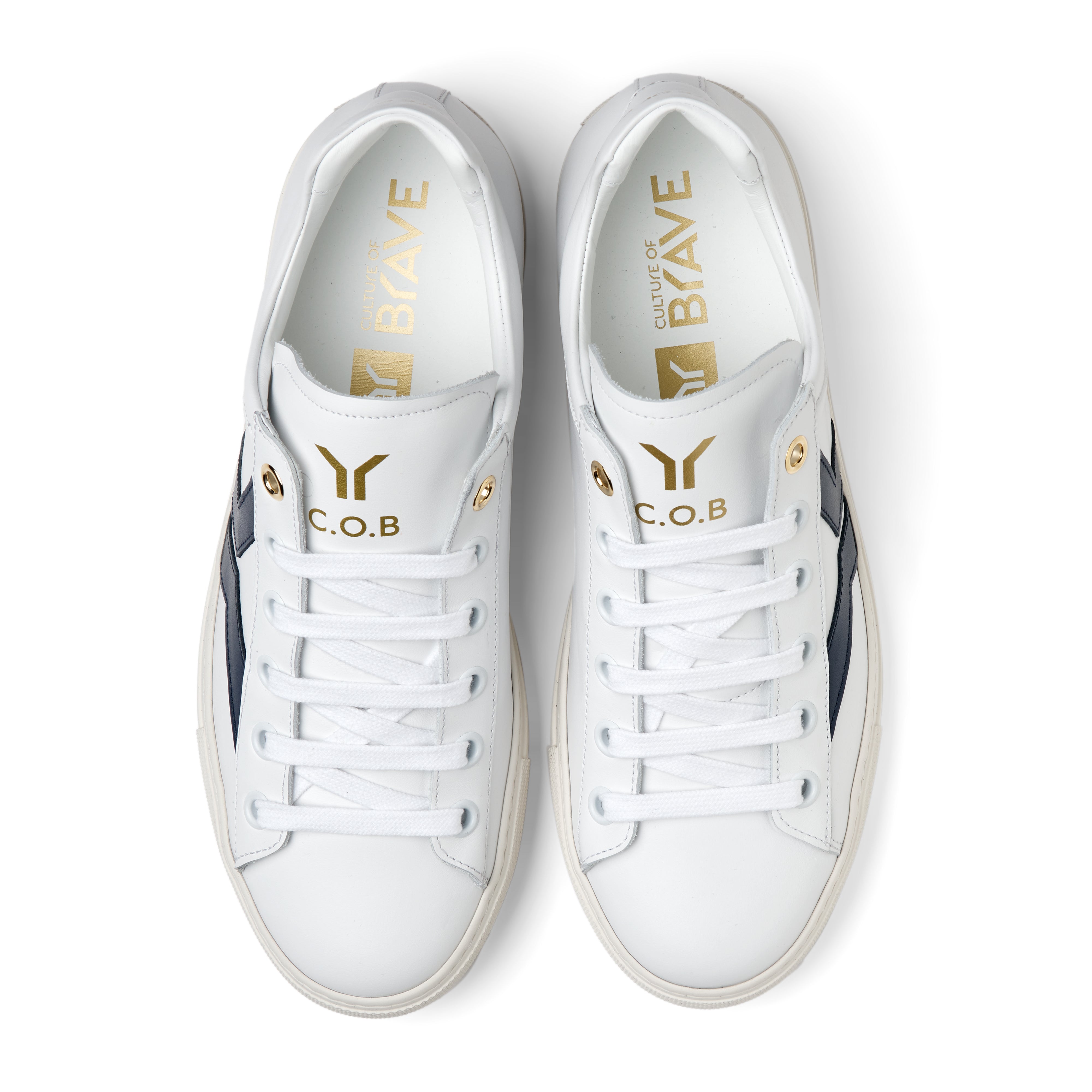 Courage S29 Women White leather navy wing low cut