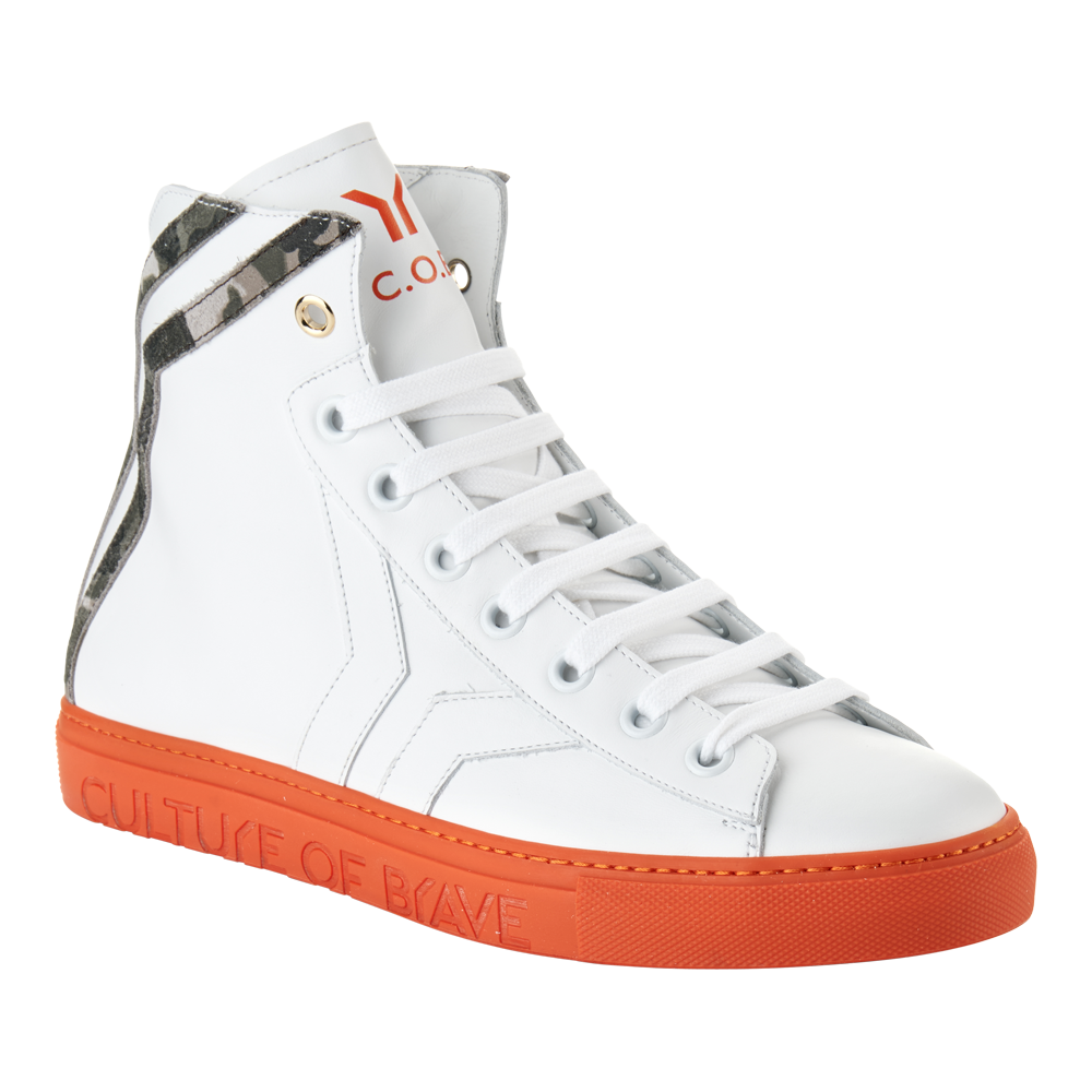 Resilient 19B Women White leather camo wing orange sole mid cut