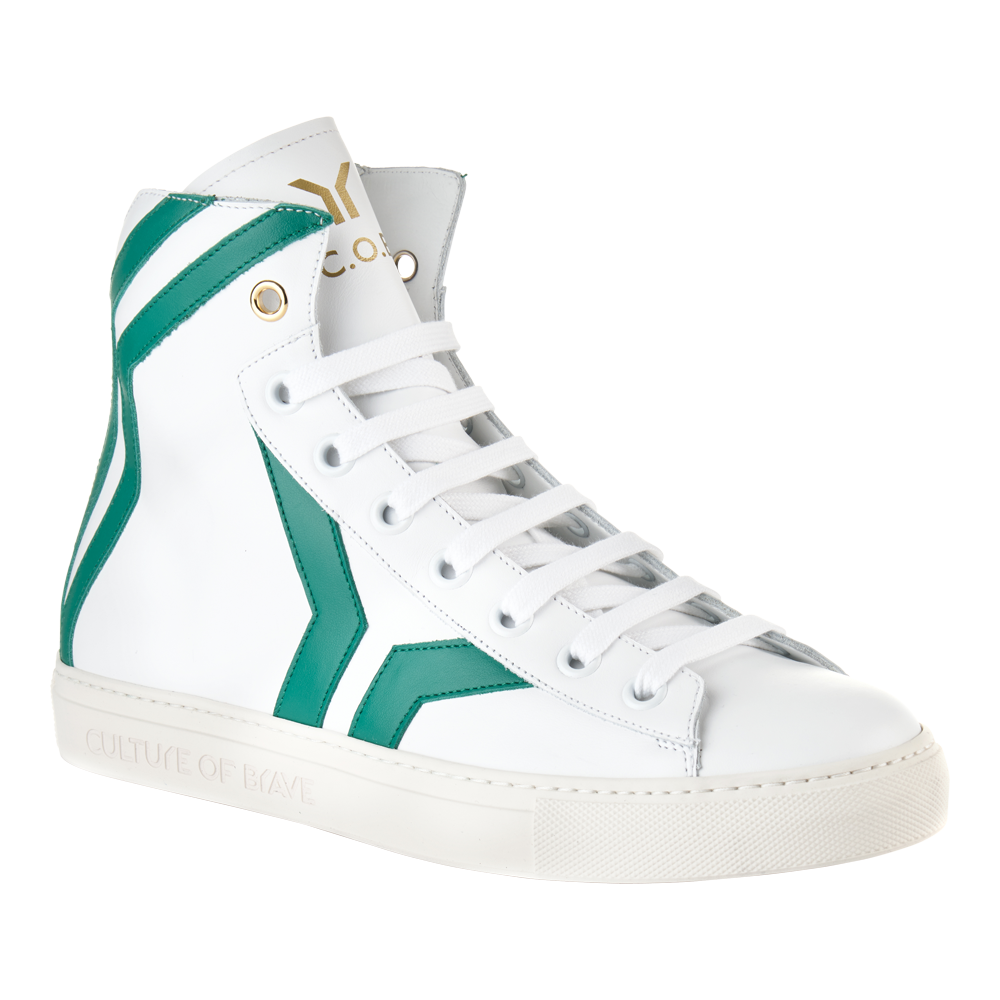 Resilient S16 Men White leather green wing mid cut