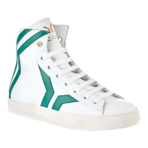 Resilient S16 Women White leather green wing mid cut